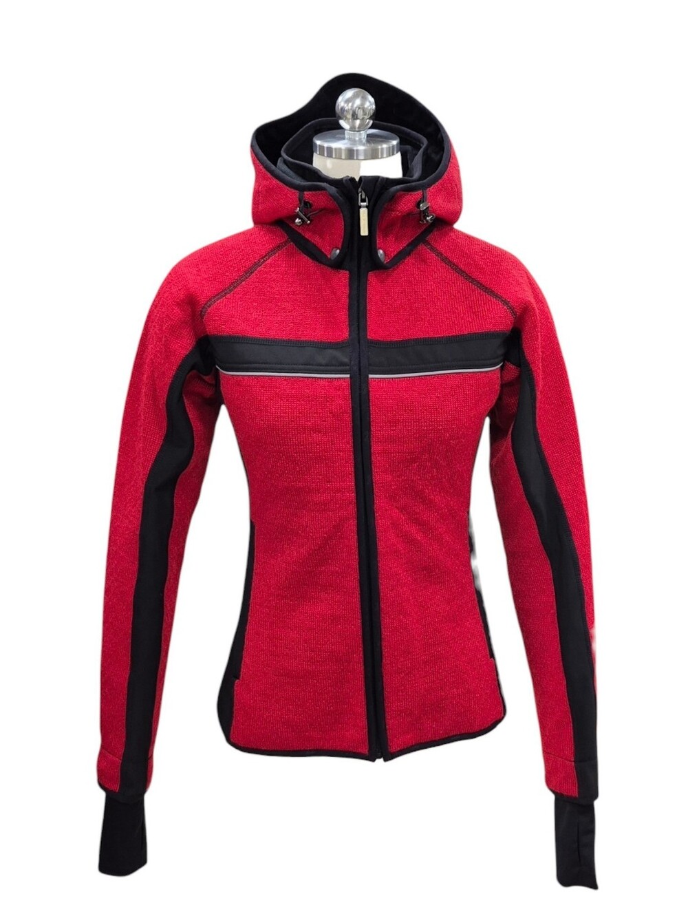 Dale of Norway jacket women's small red black knit overlay fitted removable hood